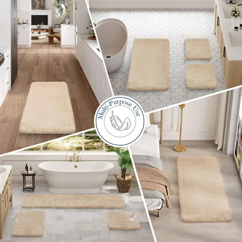 Miniatura 8 de Walensee Alfombra de Baño Antideslizante (16 x 24 pulgadas, Beige) Alfombra de Baño de Microfibra Suave y Peluda Absorbente de Agua, Lavable a