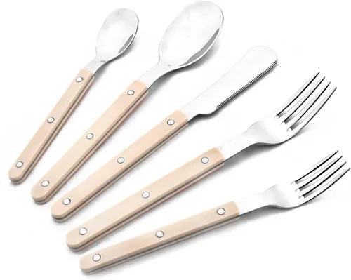 Miniatura 11 de Juego de 20 cubiertos de acero inoxidable para 4 piezas con mango de plástico acrílico, mantequilla y cuchillo de cena, juego de cubiertos