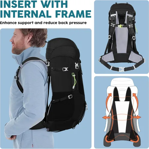 Miniatura 2 de N NEVO RHINO - Mochila de senderismo con marco interno 50, 60, 65, 70 y 80 L, mochila impermeable para escalar, camping, con cubierta de lluvia 02
