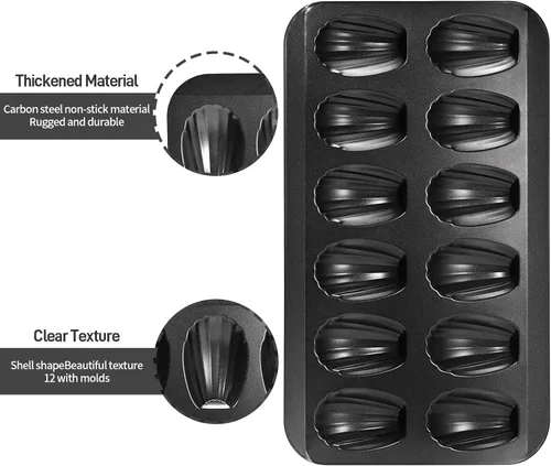 Miniatura 6 de Paquete de 2 moldes Madeleine para hornear, 12 cavidades resistentes en forma de concha para hornear, molde antiadherente para hornear galletas