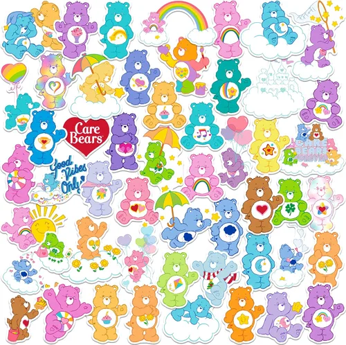 Care Bears - Paquete variado de calcomanías clásicas de vinilo de 50 quilates, tamaño grande, para laptop, botella de agua, álbumes de recortes,
