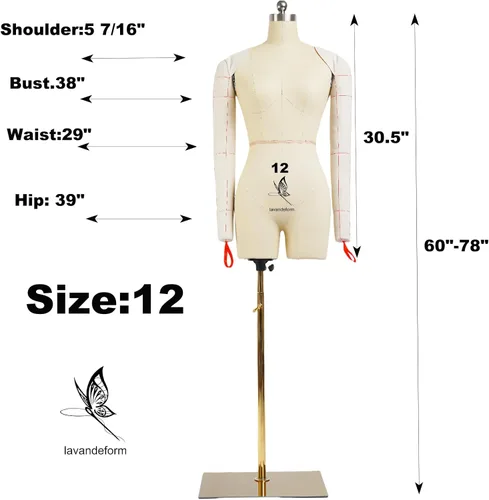 Miniatura 2 de Torso Femenino Modelo de Vestido Formas de Ropa para el Cuerpo, Talla 12 Forma de Vestido Profesional para Exhibición y Diseño de Sastre Maniquí
