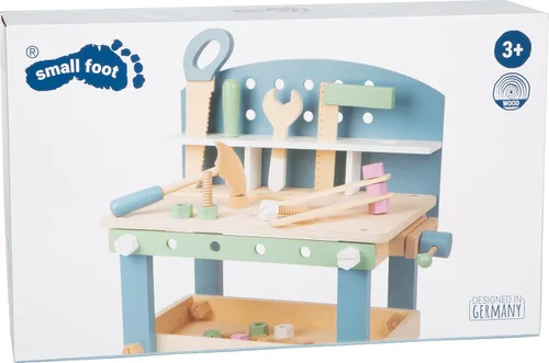 Miniatura 7 de Small Foot - Banco de trabajo compacto de madera - Juego de banco de herramientas en tema nórdico - Juego de más de 21 piezas incluye martillo