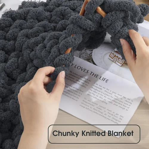 Miniatura 4 de HOMBYS Hilo de Chenille Grueso Carbón para Crochet, Hilo Grueso Espeso y Esponjoso para Tejer, Hilo Súper Grueso para Tejer Mantas a Mano, Hilo