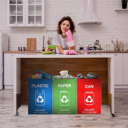 Miniatura 3 de Bolsas separadas para reciclaje de basura para cocina, oficina en casa, de gran tamaño, resistentes, de doble asa, contenedores de clasificación