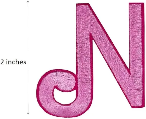 Miniatura 2 de Parches bordados con letras cursivas rosadas para planchar, apliques para ropa, sombrero de vestir, sombrero, jeans, letra del alfabeto (Aa-Zz), Nn