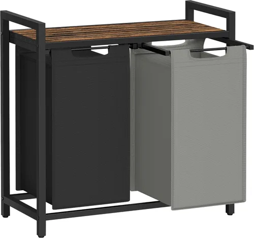 VASAGLE Cesta de lavandería, cesta de lavandería, clasificador de ropa con 2 bolsas extraíbles y extraíbles, estante, marco de metal, 2 x 12.1