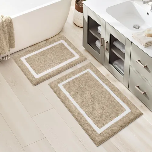 Miniatura 9 de HOMEIDEAS - Juego de alfombras para baño (2 piezas), de microfibra súper suave y absorbente, con borlas, antideslizantes y lavables a máquina