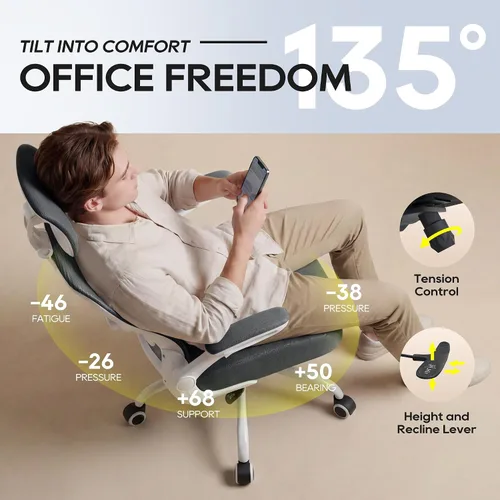 Miniatura 3 de Silla de oficina ergonómica para largas horas, soporte de cuerpo completo, alivia la presión del cuello y la espalda, capacidad de 330 libras, ideal