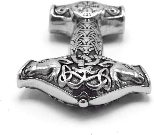 Miniatura 2 de BAVIPOWER Viking Ram - Colgante de cabeza de cabra Mjolnir, collar de martillo de Thors de acero inoxidable, joyería pagana nórdica para hombres