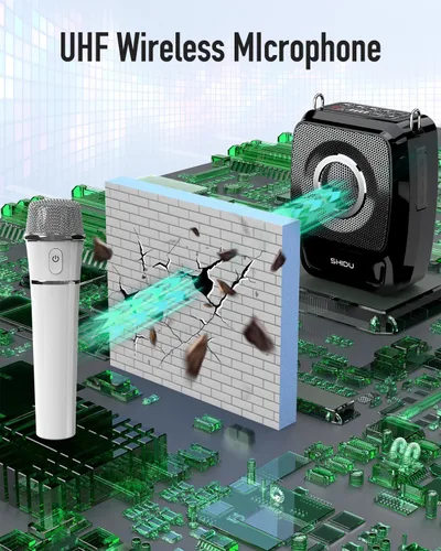 Miniatura 5 de SHIDU Amplificador de voz de pico de 50 W con micrófono inalámbrico y auricular de mano, micrófono portátil y altavoz para profesores de 5200 mAh