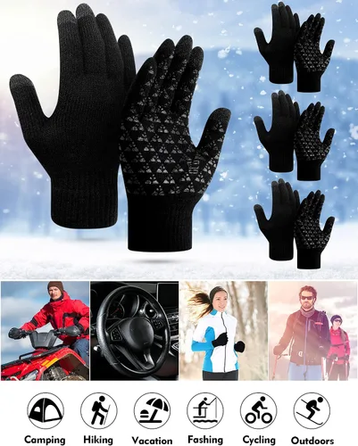 Miniatura 4 de SATINIOR Guantes de invierno para hombre, 4 pares de guantes cálidos con forro polar para pantalla táctil, guantes térmicos para clima frío