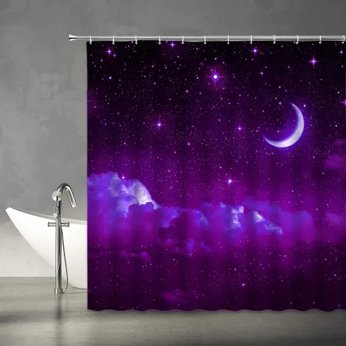 Miniatura 8 de AMFD Cortina de ducha con luna increíble, hermosa fantasía, cielo estrellado, luna brillante, azul, azul marino, negro, cortinas de baño, decoración