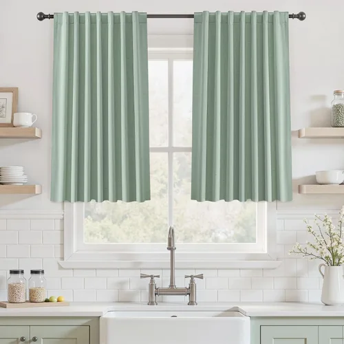 Miniatura 38 de UHITECH Cortinas opacas de 35 pulgadas de largo para sala de estar, 2 paneles, cortina opaca corta para cocina para ventanas pequeñas, cortinas