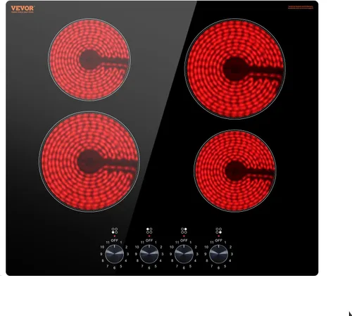 Miniatura 24 de VEVOR Electric Cooktop, 12 inch 2 Burners Built-in Electric Stove Top, 3000W Ceramic Top Radiant Cooktop, with 11 Heat Levels, Glass Panel, Knob