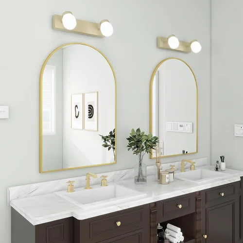 Miniatura 6 de BEAUTYPEAK Espejo de Pared Montado, Espejo de Baño Arqueado de 26 pulgadas x 38 pulgadas, Espejo de Tocador de Pared Dorado con Marco de Metal