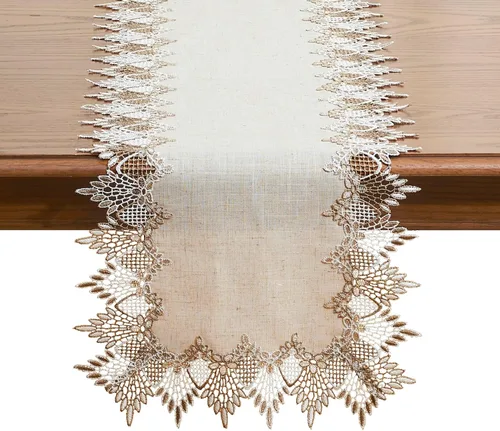Miniatura 7 de Camino de mesa de lino de encaje rojo oscuro blanco de 36 pulgadas de largo, bufanda de aparador claret, decoración de mesa para Navidad, cocina