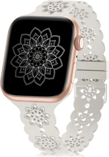 Miniatura 26 de Floral Silicone Band Compatible with Apple Watch Bands 38mm 40mm 42mm 44mm 41mm 45mm 49mm Women Men, Design Wristbands Soft Breathable Watch Bands