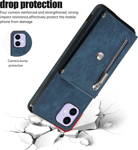Miniatura 7 de Asuwish Funda de teléfono para iPhone 11 6.1 con correa cruzada para muñeca, soporte para tarjetas de crédito, accesorios de celda de cuero