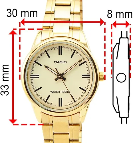 Miniatura 5 de Casio Reloj analógico de acero inoxidable dorado LTP-V005G-9A para mujer, Oro, Reloj analógico, movimiento de cuarzo