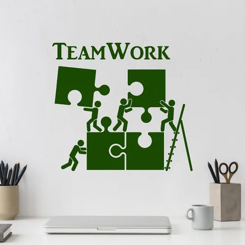 Miniatura 3 de Vinilo adhesivo de pared para trabajo en equipo, motivación, decoración para trabajadores de oficina, rompecabezas, decoración grande (1226ig), Negro