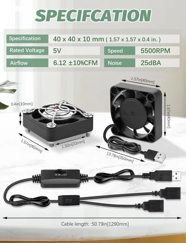 Miniatura 6 de Ventilador USB de 1.575 pulgadas, 2 unidades, mini ventilador de refrigeración sin escobillas de 5 V para PC, computadora, PlayStation Xbox, router