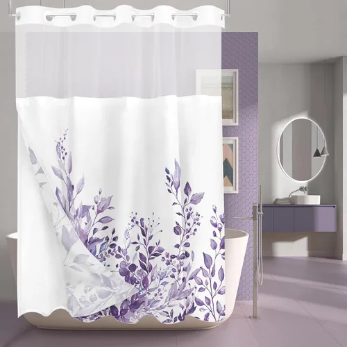 Miniatura 60 de Tititex Spun Sugar - Juego de cortinas de ducha de eucalipto azul claro, hojas de acuarela brillantes en la parte superior, decoración floral