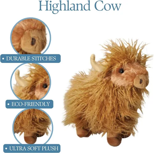 Miniatura 6 de The Petting Zoo Highland Cow Peluche de peluche, regalos para niños, animales salvajes Onez salvaje, juguete de peluche de vaca de pie, 12 pulgadas