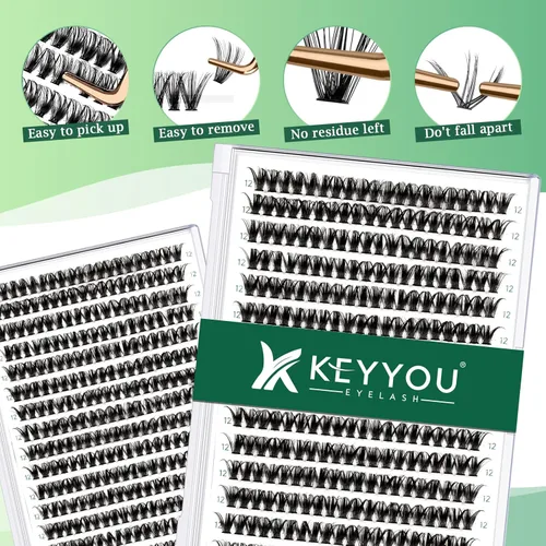 Miniatura 124 de Extensiones de racimos de pestañas 300 piezas, pestañas individuales 40D 0.07D rizado 11mm, para colocar en casa, bandeja grande de volumen