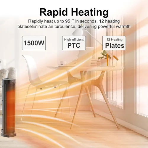 Miniatura 3 de Calentador de espacio extragrande, calentadores eléctricos de 1500 W para uso en interiores con termostato, oscilación de 70°, 5 modos, control