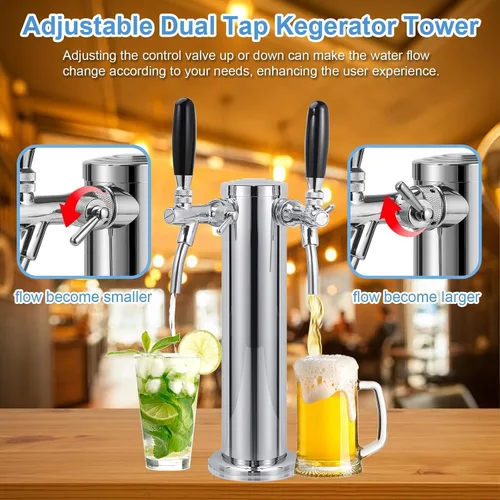 Miniatura 3 de Torre Kegerator de doble grifo ajustable Torre de cerveza de barril de cerveza premontada Torre de grifo de barril de cerveza de acero inoxidable
