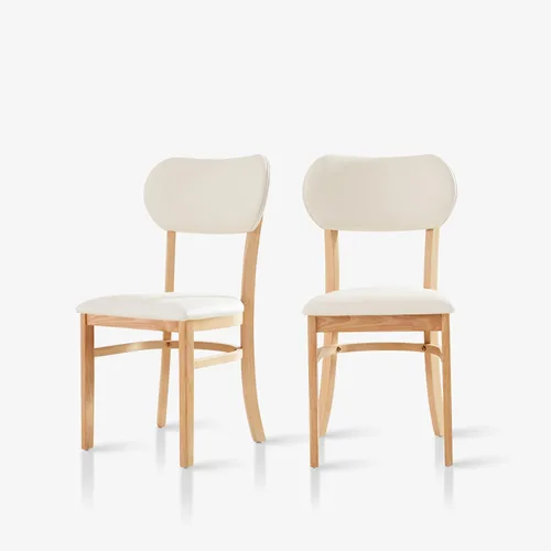 Miniatura 7 de Livinia Tony - Juego de 2 sillas de comedor, asiento tapizado de piel sintética de roble malasio sólido, sillas laterales redondeadas (natural)