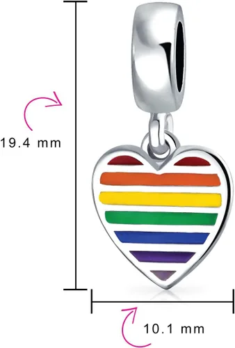 Miniatura 5 de Bling Jewelry Unisex .925 Sterling Silver Inspiration LGBTQ Rights Symbol Rainbow Yin Yang Circle Disc Tag Heart Dangle Bead Charm Personalized