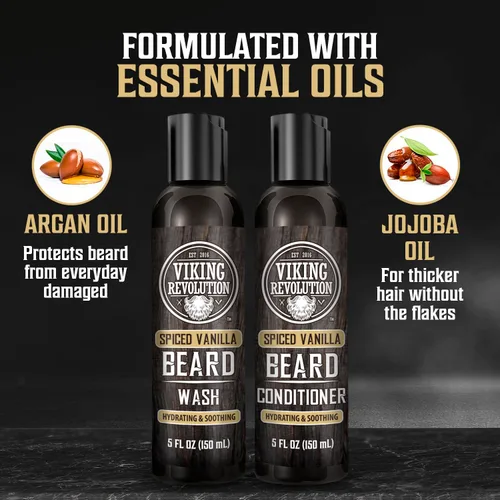 Miniatura 5 de Viking Revolution Lavado de Barba y Acondicionador de Barba para Hombres con Aceite de Argán y Aceite de Jojoba - Suavizante y Fortalecedor de Barba