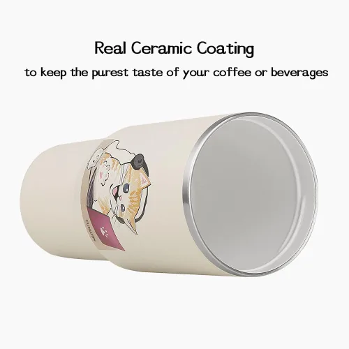 Miniatura 3 de Funkrin Taza de café aislada con popote y tapa abatible, vaso de 24 onzas con revestimiento de cerámica, taza de viaje a prueba de fugas al vacío