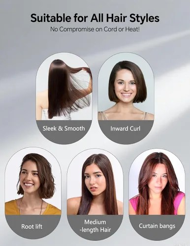 Miniatura 4 de LANDOT Mini cepillo alisador de pelo, peine iónico calentado para un estilo sin encrespamiento, peine compacto de doble voltaje para cabello corto