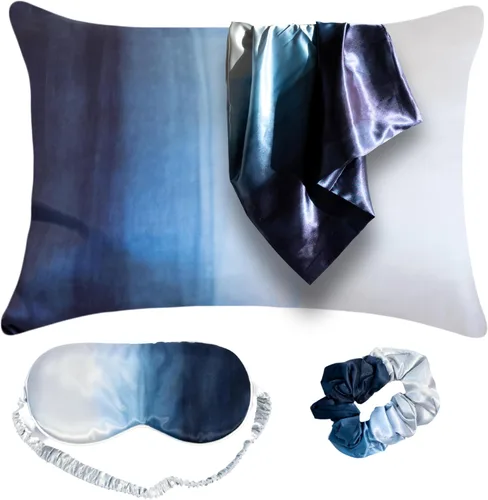 Fenrici - Juego de regalo de funda de almohada de satén de lujo – Incluye antifaz y coletero, seda vegana pura para el cuidado del cabello y la
