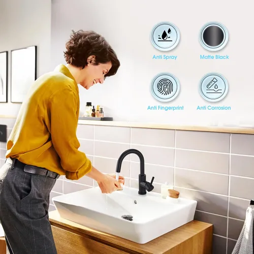 Miniatura 5 de CREA Grifo de Baño Negro Níquel Cepillado, Grifo de Fregadero de Barra Húmeda Prep de Acero Inoxidable de Un Solo Orificio Pequeño de Cocina