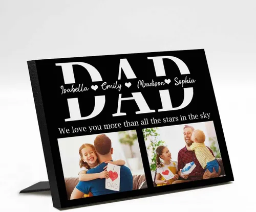 Miniatura 34 de InterestPrint Panel de fotos personalizado para papá y nombre para exhibición de mesa, mejor papá estrella, 6 fotos, marco de fotos personalizado