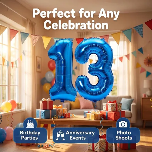 Miniatura 7 de YPSelected Globo grande de 32 pulgadas de helio con números 0-9 de papel de aluminio azul para cumpleaños, bodas y fiestas (Azul, 3)