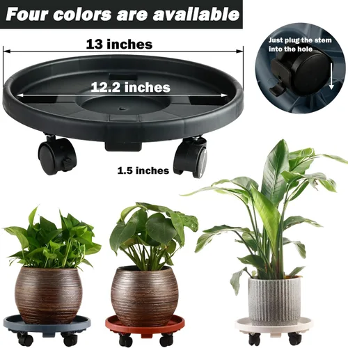 Miniatura 3 de Paquete de 3 organizadores grandes para plantas con ruedas de 13 pulgadas, soportes rodantes para plantas de plástico resistente, base rodante