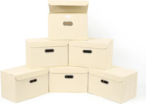Miniatura 21 de STOREONE Contenedores de Almacenamiento de Tela en Forma de Cubo Plegables, Organizador Contenedor Cesta Plegable con Tapas y Asas de Metal
