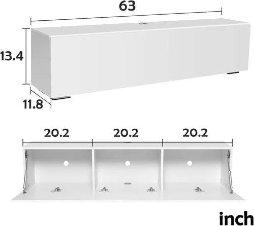 Miniatura 2 de Soporte de TV flotante con LED para TV de 60, 65, 70 pulgadas, brillante centro de entretenimiento moderno montado en la pared con almacenamiento