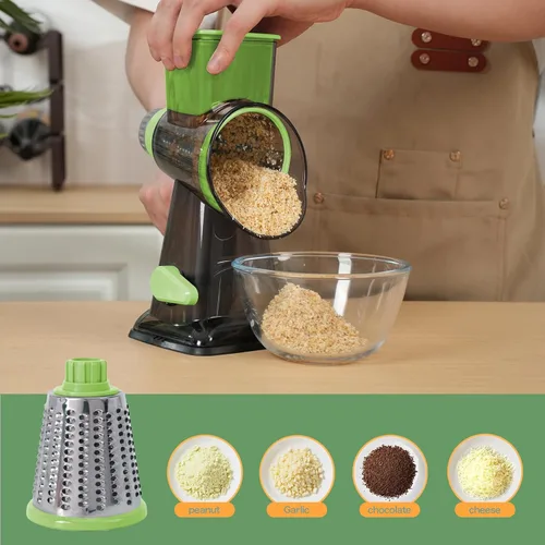 Miniatura 7 de Rallador rotativo de queso con asa, versátil rallador de queso con base de succión antideslizante, triturador de queso y rebanador de alimentos