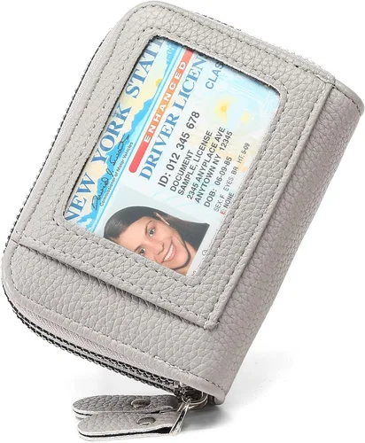 Miniatura 10 de RNIEGA Cartera pequeña de piel con bloqueo RFID para tarjetas de crédito, cartera pequeña para mujer, doble cremallera con ventana de identificación
