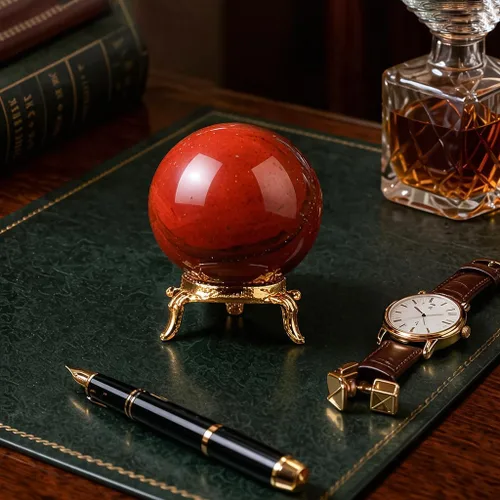 Miniatura 7 de Crocon Bola esférica de piedra de jaspe rojo de 2.165 in con soporte de metal, más de 1400 quilates, esfera de curación, escultura para adivinación