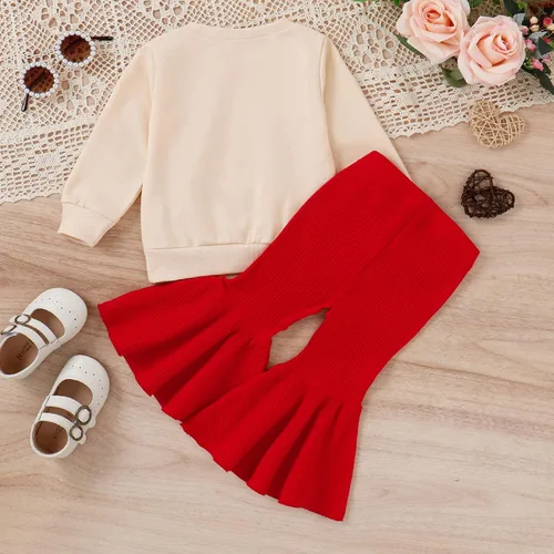 Miniatura 2 de Toddler Girls Valentine's Day Long Sleeve Letter T Shirt Pullover Tops Bell Bottoms Pants Kids Girls 6 Months