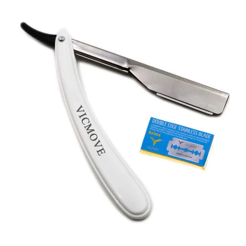 Navaja de afeitar profesional de borde recto con 100 cuchillas Derby, 100% acero inoxidable, 1 navaja + 20 cuchillas 1 Razor + 20 Blades