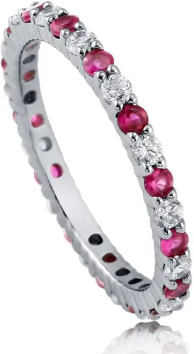 Miniatura 13 de BERRICLE Sterling Silver Rings Stackable Eternity Band Ring for Women, Round Cubic Zirconia CZ - Amethyst-Purple, Emerald-Green, Garnet-Red