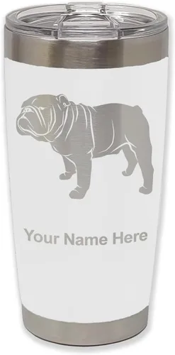 Miniatura 30 de LaserGram Vaso aislado al vacío de 20 onzas, Bulldog Dog, grabado personalizado incluido (negro)